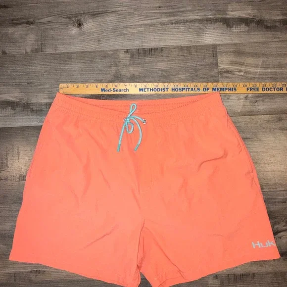 Huk Swim Trunks Mens Coral Orange Board Shorts Fishing Lined Medium - Picture 4 of 5